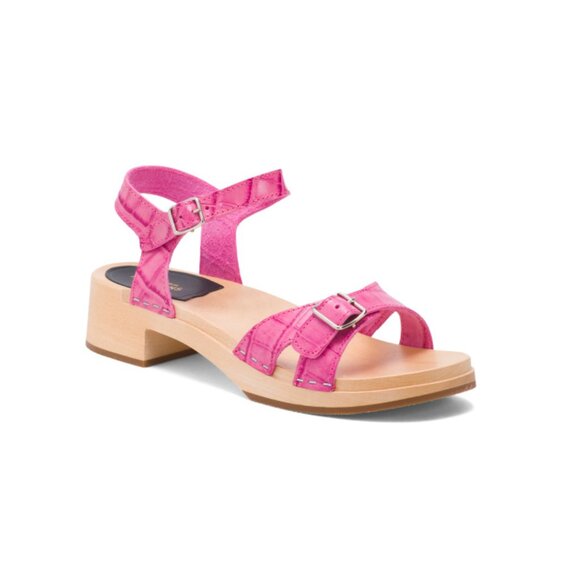 SWEDISH HASBEENS Hot Pink Leather Swedish Low Heeled Sandals